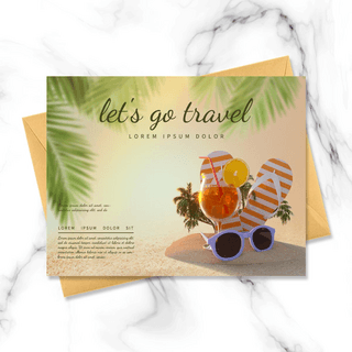 夏季休闲海报模板_夏日沙滩热带植物休闲旅行渡假明信片