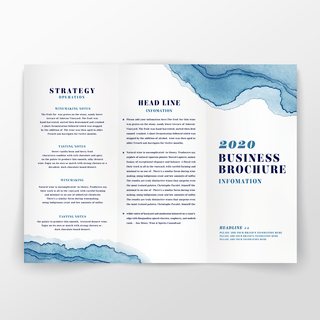 宣传三折页海报模板_抽象蓝色水彩三折页商务手册