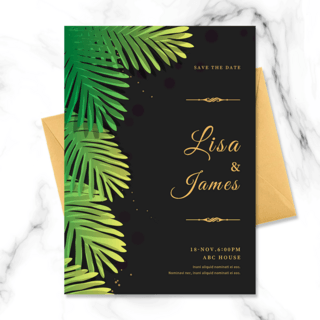 热带植物叶子边框海报模板_热带植物边框结婚邀请函