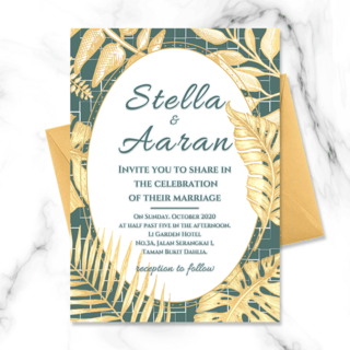 创意欧式简约现代风金色热带植物婚礼邀请函