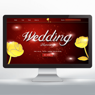 优雅浪漫风格金色玫瑰婚庆策划网页设计