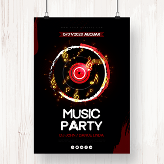 简约红色边框元素海报模板_黑色圆形笔刷元素音乐派对海报