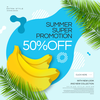 色块质感海报模板_夏日风格时尚色彩色块香蕉水果宣传促销sns