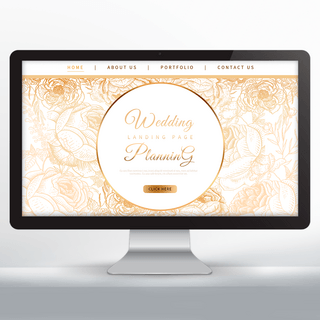 金白色背景海报模板_淡雅花纹背景婚庆策划网页设计