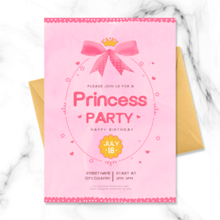 皇冠边框海报模板_可爱蝴蝶结粉色公主派对邀请函