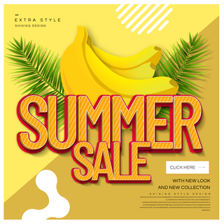 香蕉宣传海报模板_时尚简约色彩清新香蕉水果宣传促销网页sns
