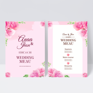 粉色花边海报模板_浪漫粉色花朵婚礼菜单设计