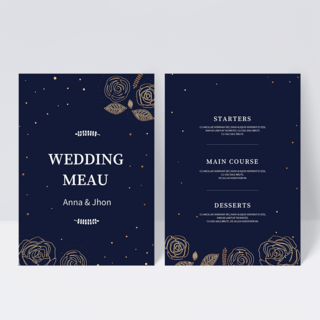 婚礼菜单海报模板_纯色背景花朵线条婚礼菜单设计