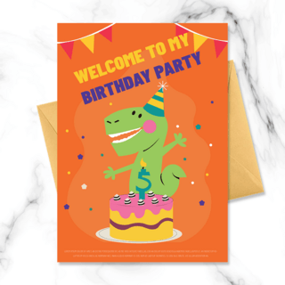 手绘商业绿色恐龙蛋糕波点卡通小动物儿童生日邀请函