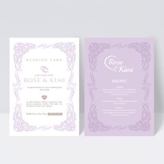 简约时尚现代风淡雅紫色精致花边双面婚礼菜单