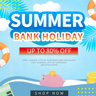 假期银行促销海报模板_夏季创意海边银行假期促销