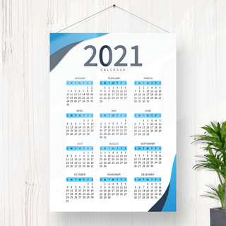 蓝色挂历海报模板_蓝色商务2021年挂历设计
