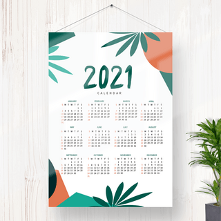 年份年份海报模板_彩色植物简约2021年挂历设计