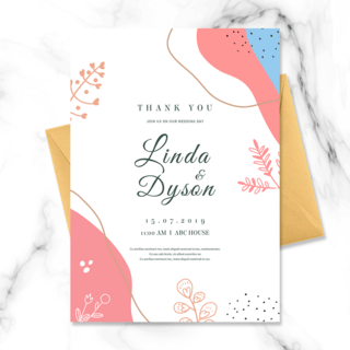 线条植物手绘海报模板_淡雅粉色植物线条婚礼邀请函