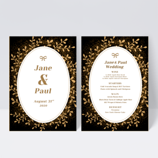 黑色金色婚礼双面菜单设计