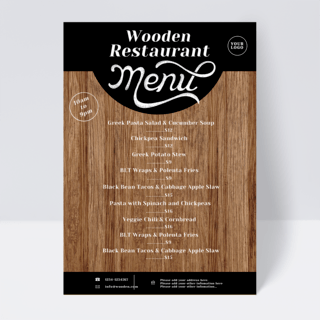 木制菜单海报模板_黑色边框木制餐厅菜单
