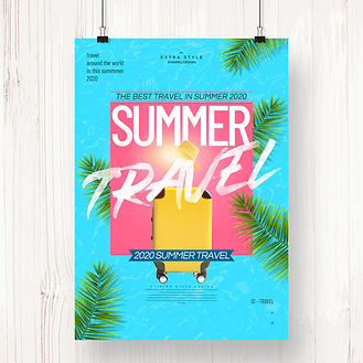 时尚简约创意夏日旅行箱主题海报