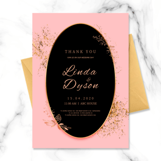 漂亮的金粉纸海报模板_粉色金粉椭圆形婚礼请柬黑色邀请函