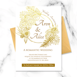 浪漫低调白色金色植物花朵婚礼邀请函