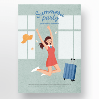 清新风格彩色夏天促销海报旅行女孩