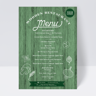 餐厅菜单设计海报模板_绿色木制餐厅菜单设计
