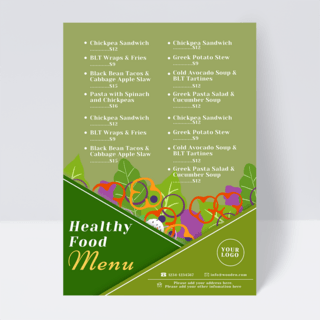 中餐厅菜单海报模板_绿色信封健康素食菜单