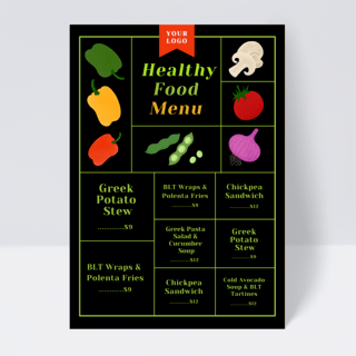 中餐厅菜单海报模板_黑色手绘素食餐厅菜单