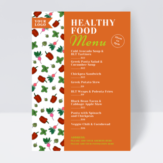 餐厅菜单设计海报模板_橙色健康餐厅菜单设计