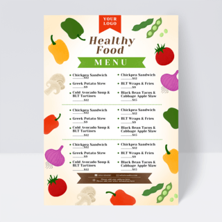 宣传素食海报模板_手绘蔬菜健康素食菜单