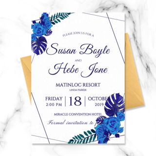 几何高端海报模板_高端创意时尚精美几何线框蓝色花卉婚礼邀请函
