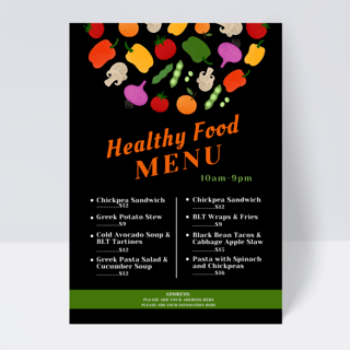 黑色健康食品餐厅菜单