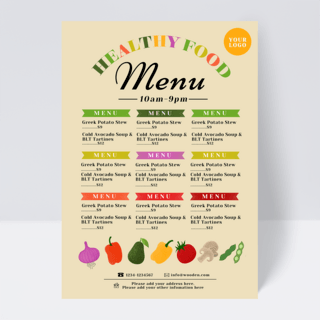 手绘蔬菜素食餐厅菜单