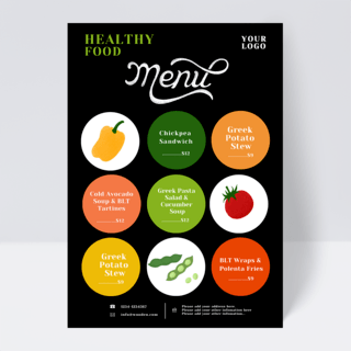 青椒炒肉海报模板_黑色健康素食餐厅菜单