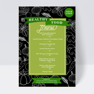 青椒海报模板_黑色素食健康餐厅菜单