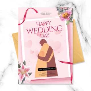 情侣浪漫边框海报模板_个性卡通剪影风格唯美婚礼邀请函