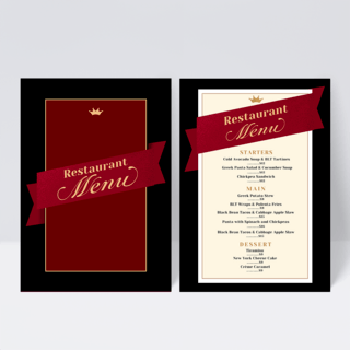 西餐厅传单海报模板_红色缎带西餐厅菜单设计