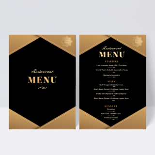 西餐厅简约海报模板_金色信封西餐厅简约菜单设计