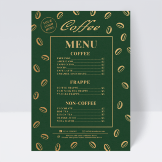 咖啡咖啡厅海报模板_复古绿色咖啡厅菜单