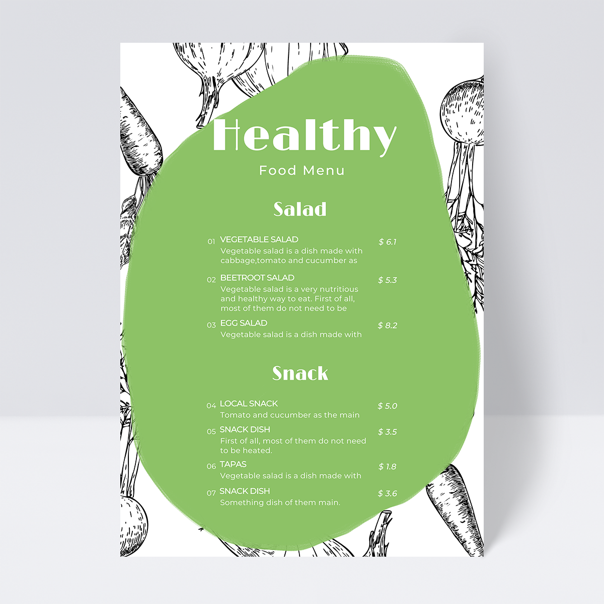 简约现代时尚高端创意绿色不规则几何框架素食餐厅菜单图片