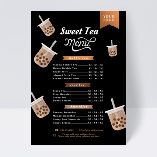 奶茶店价格表海报模板_黑色奶茶店菜单设计