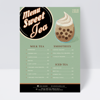 手绘饮品菜单海报模板_绿色复古奶茶店菜单