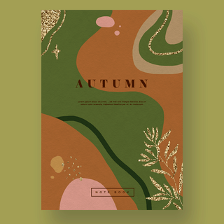 绿抽象海报模板_烫金叶子抽象质感暖秋书籍封面