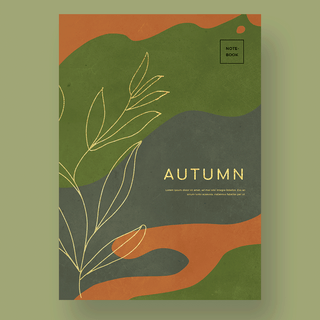 色块叶子海报模板_烫金叶子抽象暖秋书籍封面