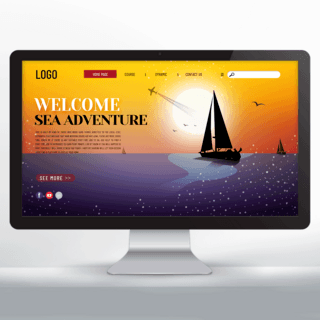 网页设计时尚海报模板_时尚插画风海上户外探险网站宣传网页设计