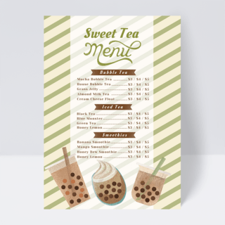 手绘饮品菜单海报模板_条纹奶茶店菜单设计