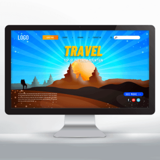 户外沙漠海报模板_时尚卡通风户外探险俱乐部宣传网页设计