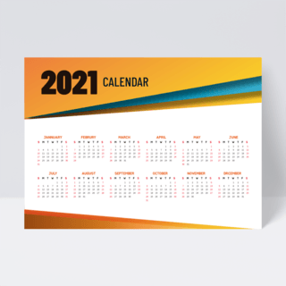 黄色几何边框商务风格2021年历设计