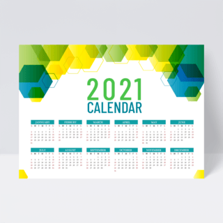 边框海报模板_绿色渐变几何边框商务风格2021年历设计