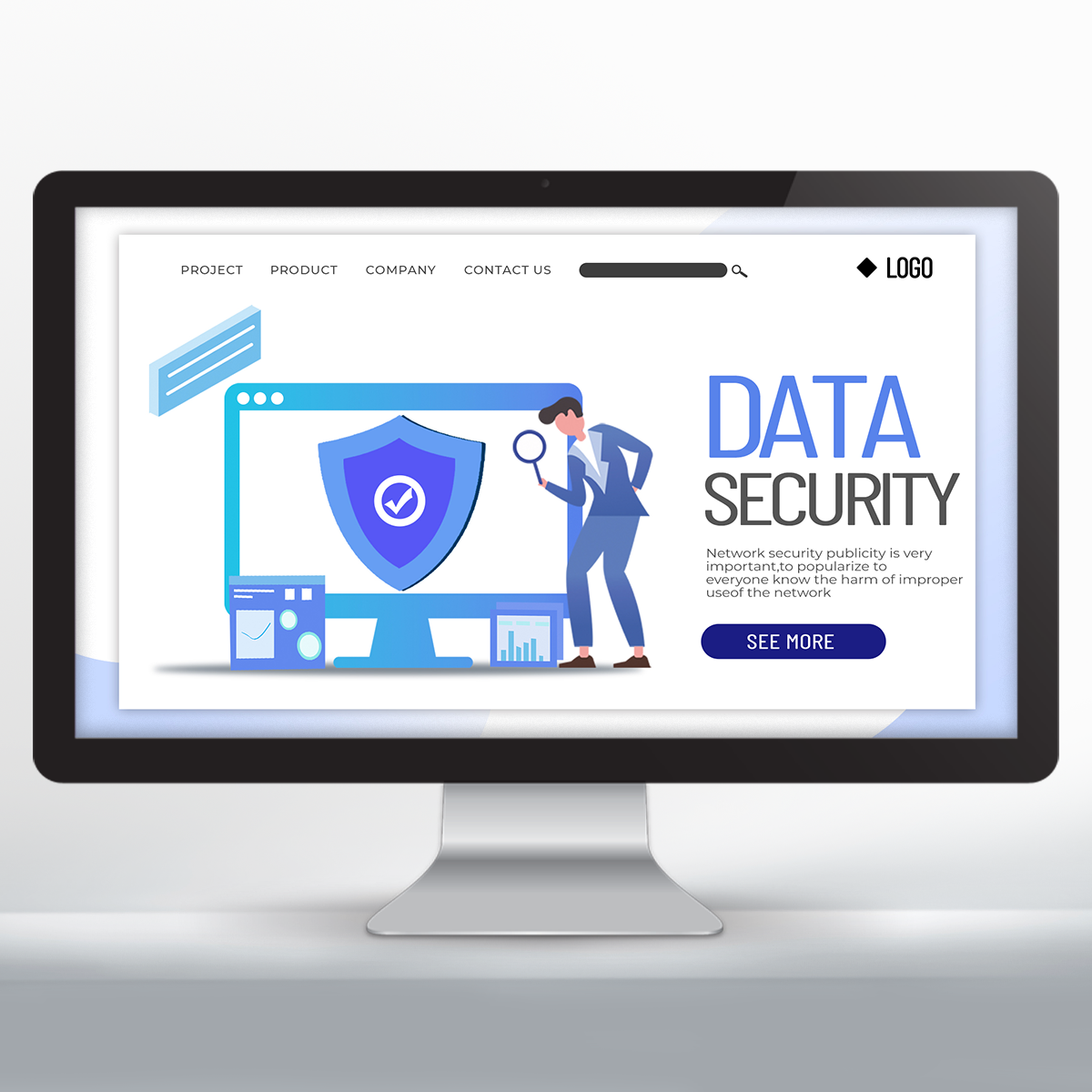 电脑网络安全盾网页蓝白色设计图片
