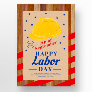 安全帽海报模板_手绘安全帽木质美国劳动节海报